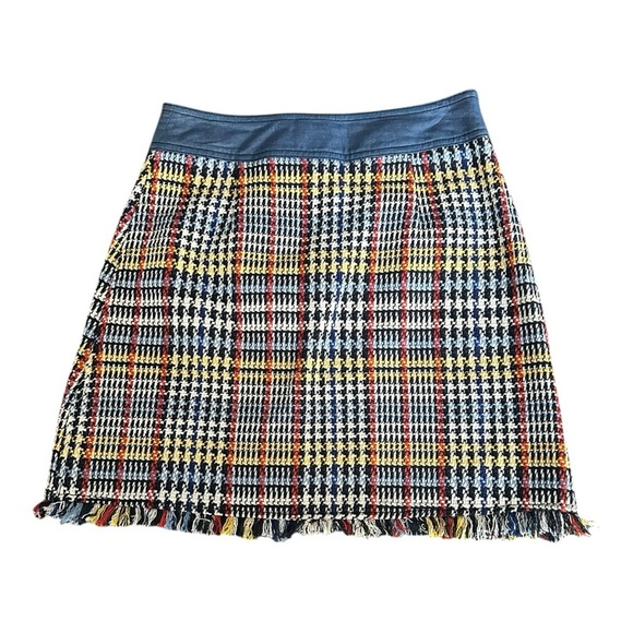 Zara Blue Multi Tweed Plaid Mini Skirt Pockets Snap Front Denim Colorful… - Picture 8 of 16